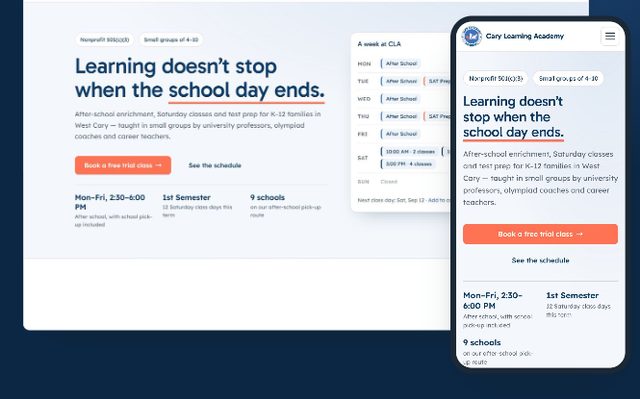Cary Learning Academy website